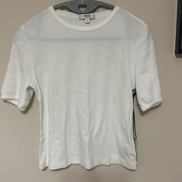 NWT AGOLDE Relaxed Rib Tee In White Crew Neck Basic - Picture 2 of 5